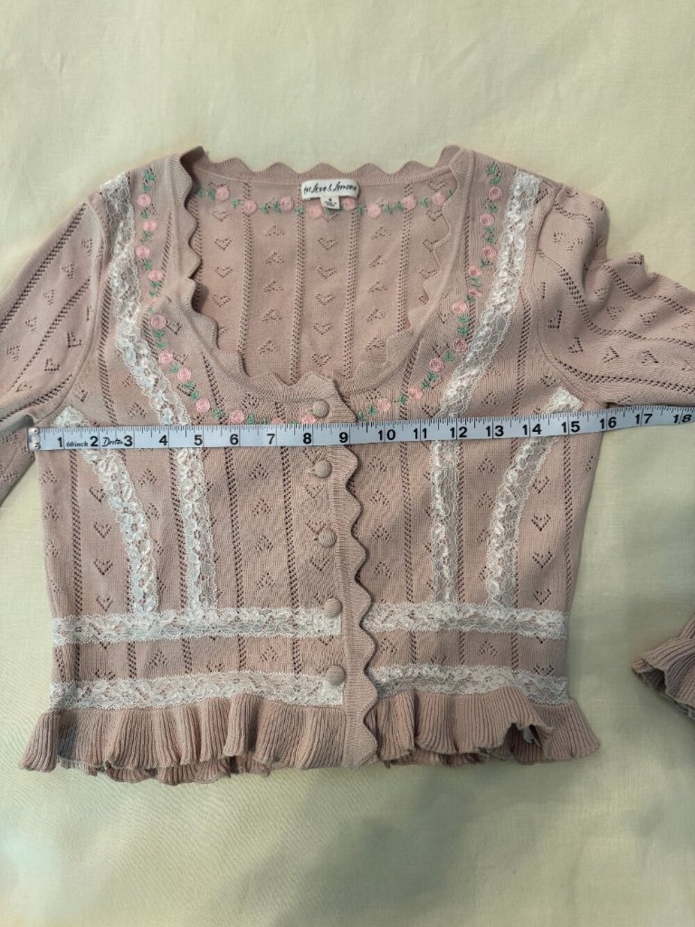 For Love & Lemons Pink Pointelle Cardigan Top S Coquette Floral - Picture 9 of 10